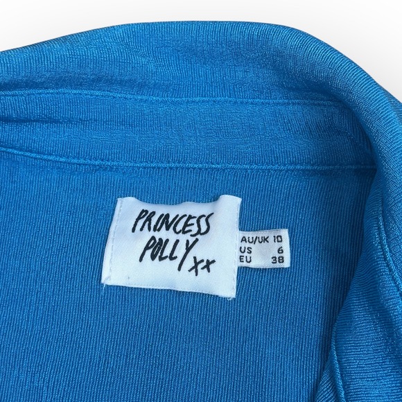 Princess Polly Blue Textured Long Sleeve Button Down Mini Dress Bodycon Size 6 - Picture 4 of 10